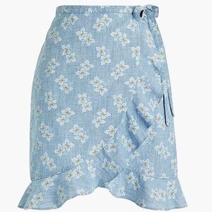 J Crew Mercantile Printed Chambray Faux Wrap Mini Skirt Size XL